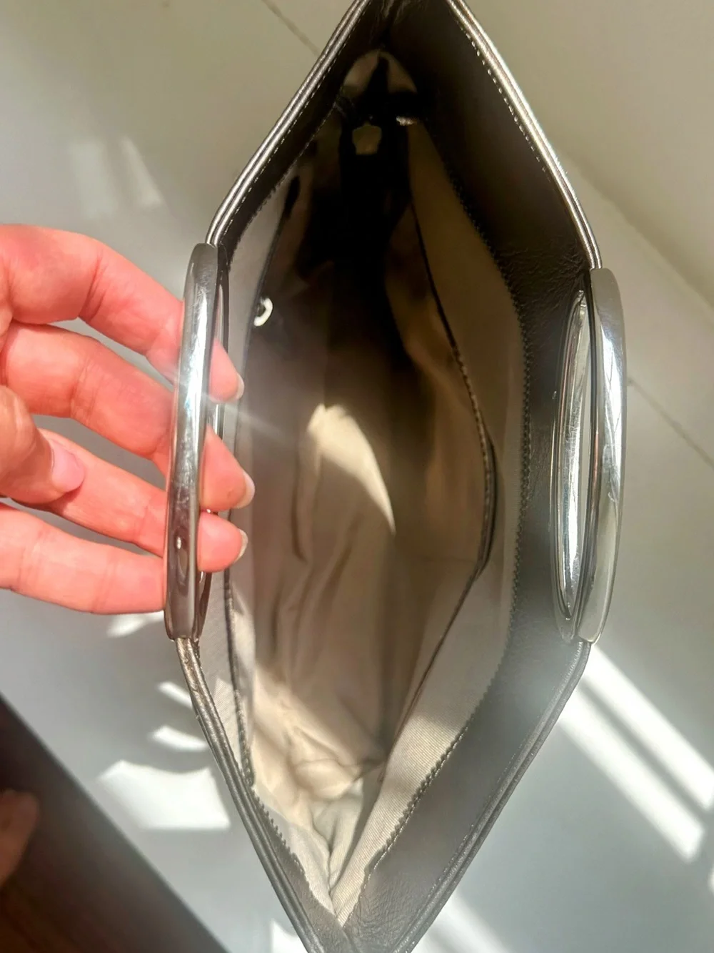 Metallic Bronze Tote Bag with Oval Top Handle